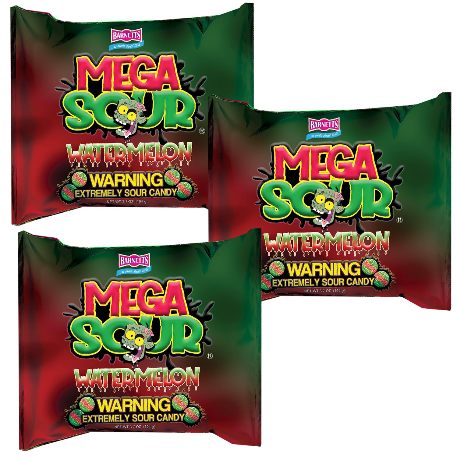 3 Pack Bundle Pack - Barnett Sweets Mega Sour Candy Watermelon