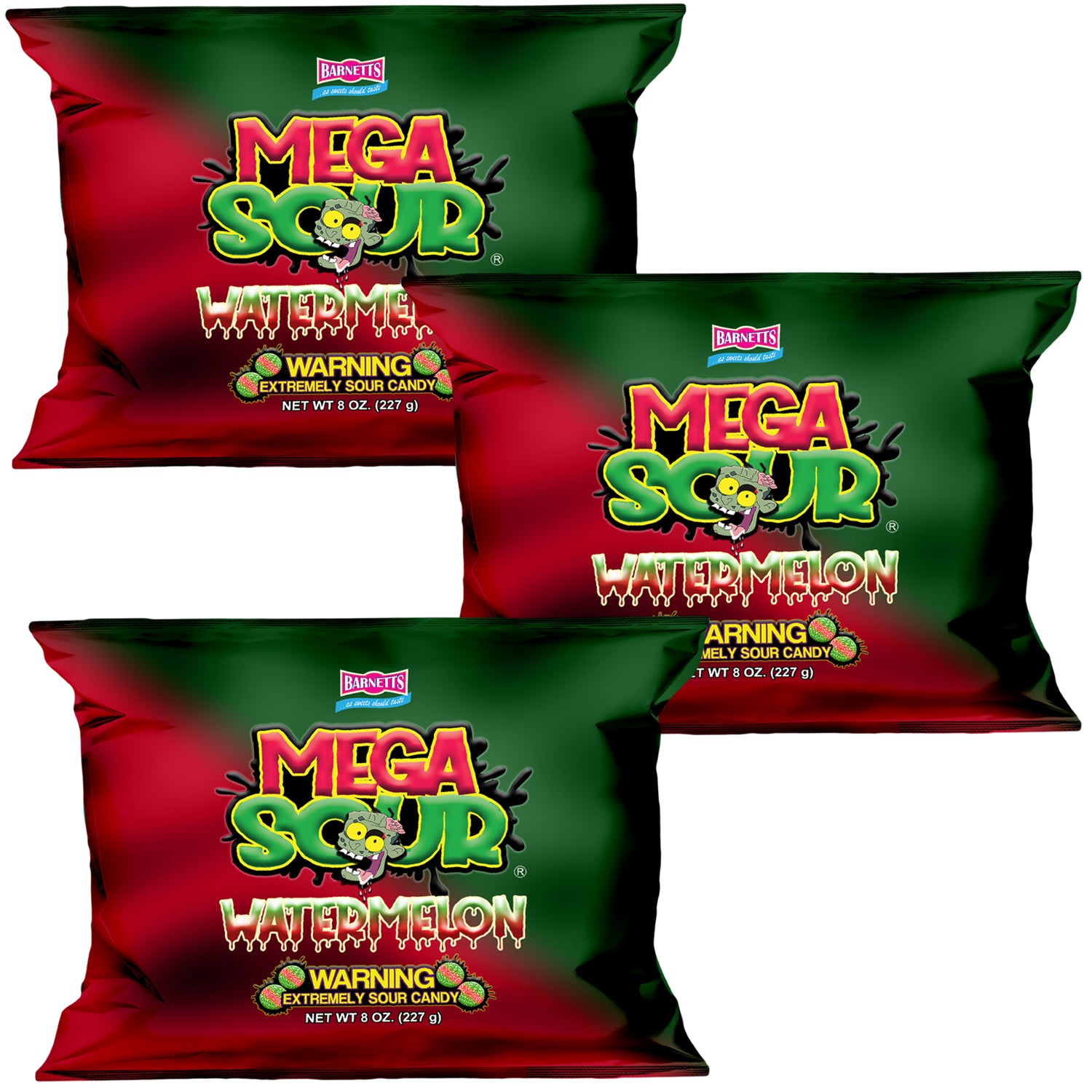 3 Pack Bundle Pack - Barnett Sweets Mega Sour Candy Watermelon