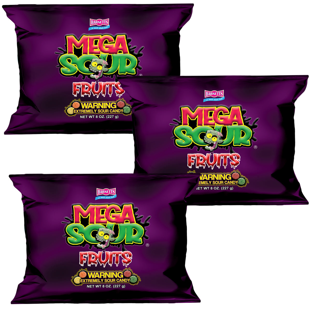 3 Pack Bundle Pack - Barnett Sweets Mega Sour Candy Fruits