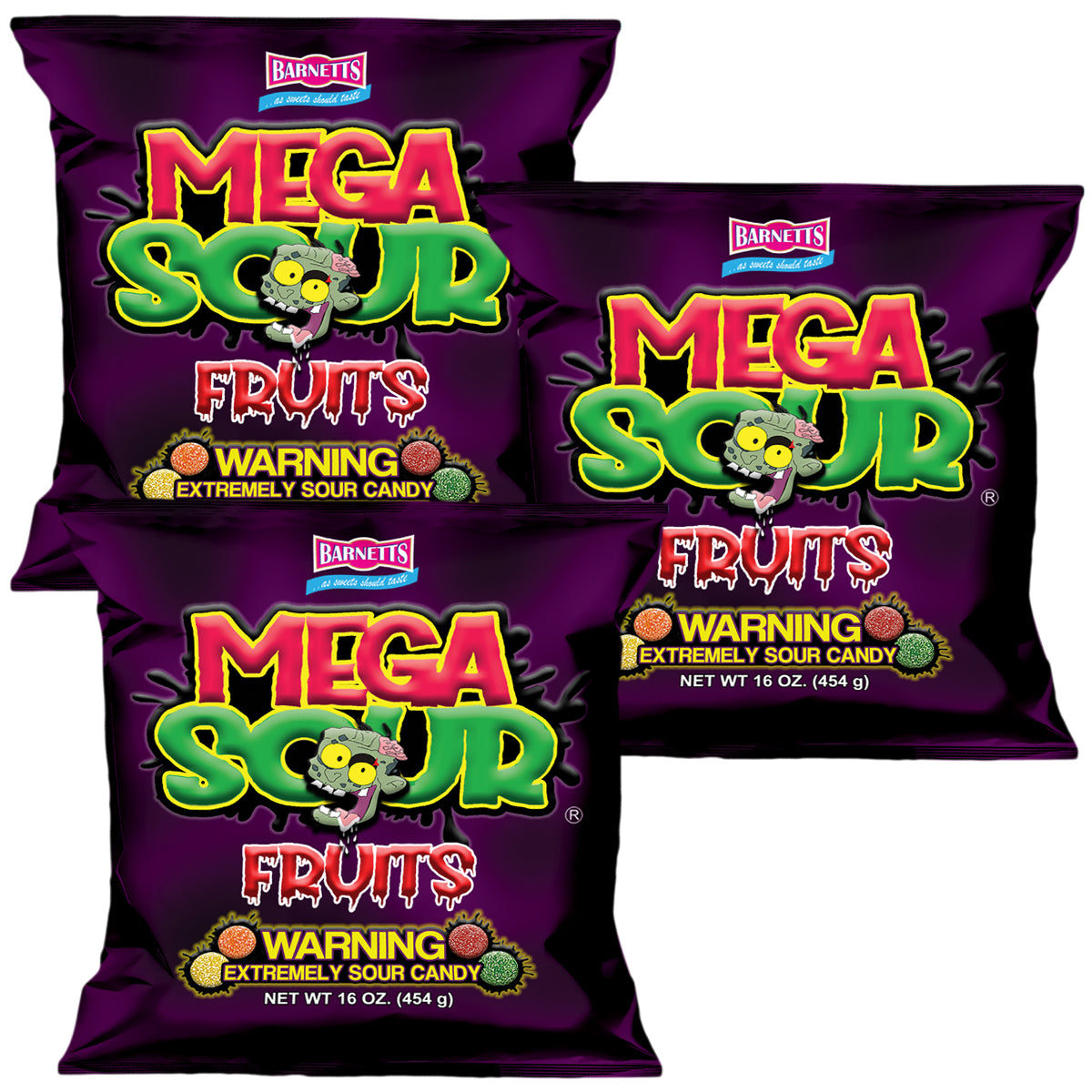 3 Pack Bundle Pack - Barnett Sweets Mega Sour Candy Fruits