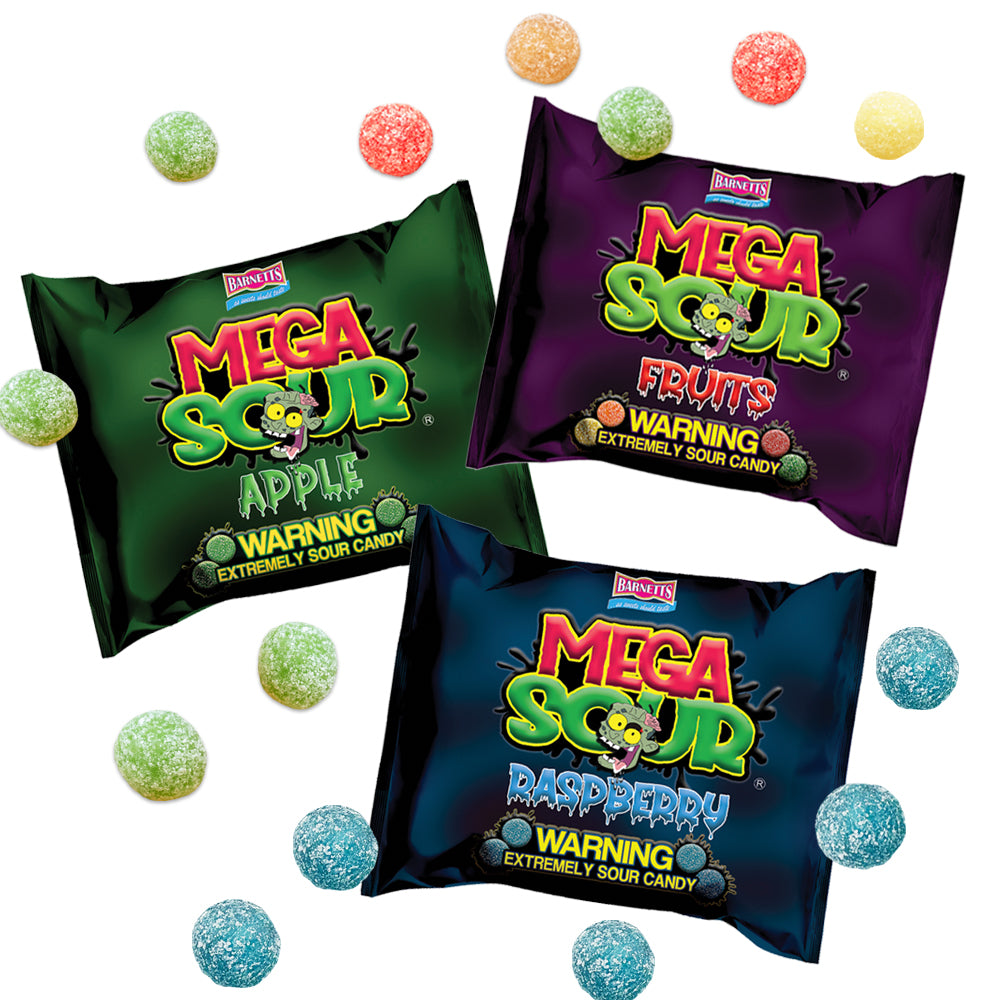 3 Pack Bundle Pack - Barnett Sweets Mega Sour Candy (Raspberry | Apple | Fruits)