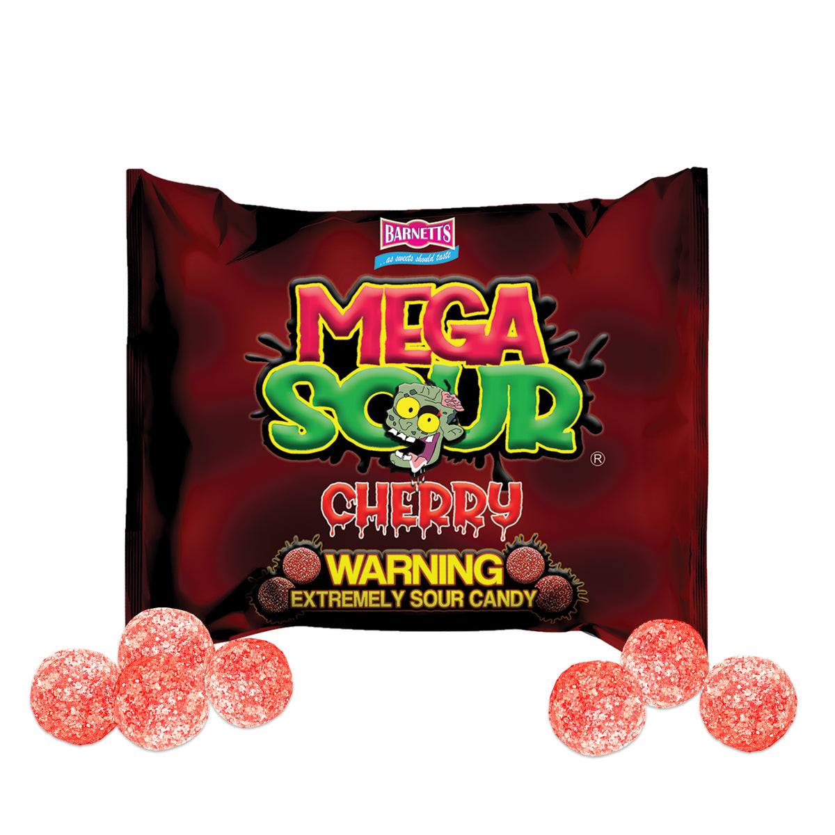 Barnetts Mega Sour Candy Cherry - Trendy Sweet Bags - Traditionally Handmade Sweets - Sour Coating Lasts 20 Seconds - Candies for Party Bag, Gift Hamper, or Hamper Box