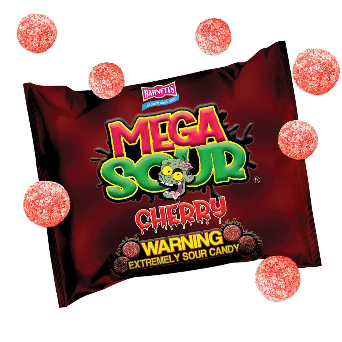 Barnetts Mega Sour Candy Cherry - Trendy Sweet Bags - Traditionally Handmade Sweets - Sour Coating Lasts 20 Seconds - Candies for Party Bag, Gift Hamper, or Hamper Box