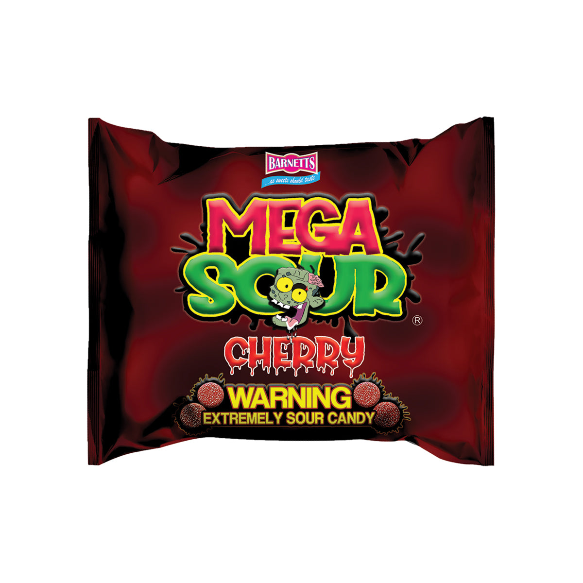 Barnetts Mega Sour Candy Cherry - Trendy Sweet Bags - Traditionally Handmade Sweets - Sour Coating Lasts 20 Seconds - Candies for Party Bag, Gift Hamper, or Hamper Box