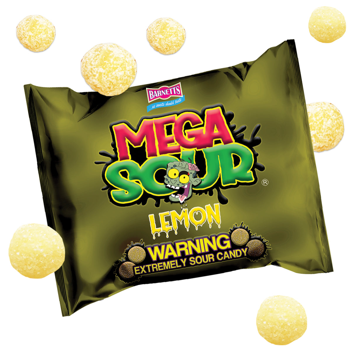 Barnetts Mega Sour Candy Lemon - Trendy Sweet Bags - Traditionally Handmade Sweets - Sour Coating Lasts 20 Seconds - Candies for Party Bag, Gift Hamper, or Hamper Box