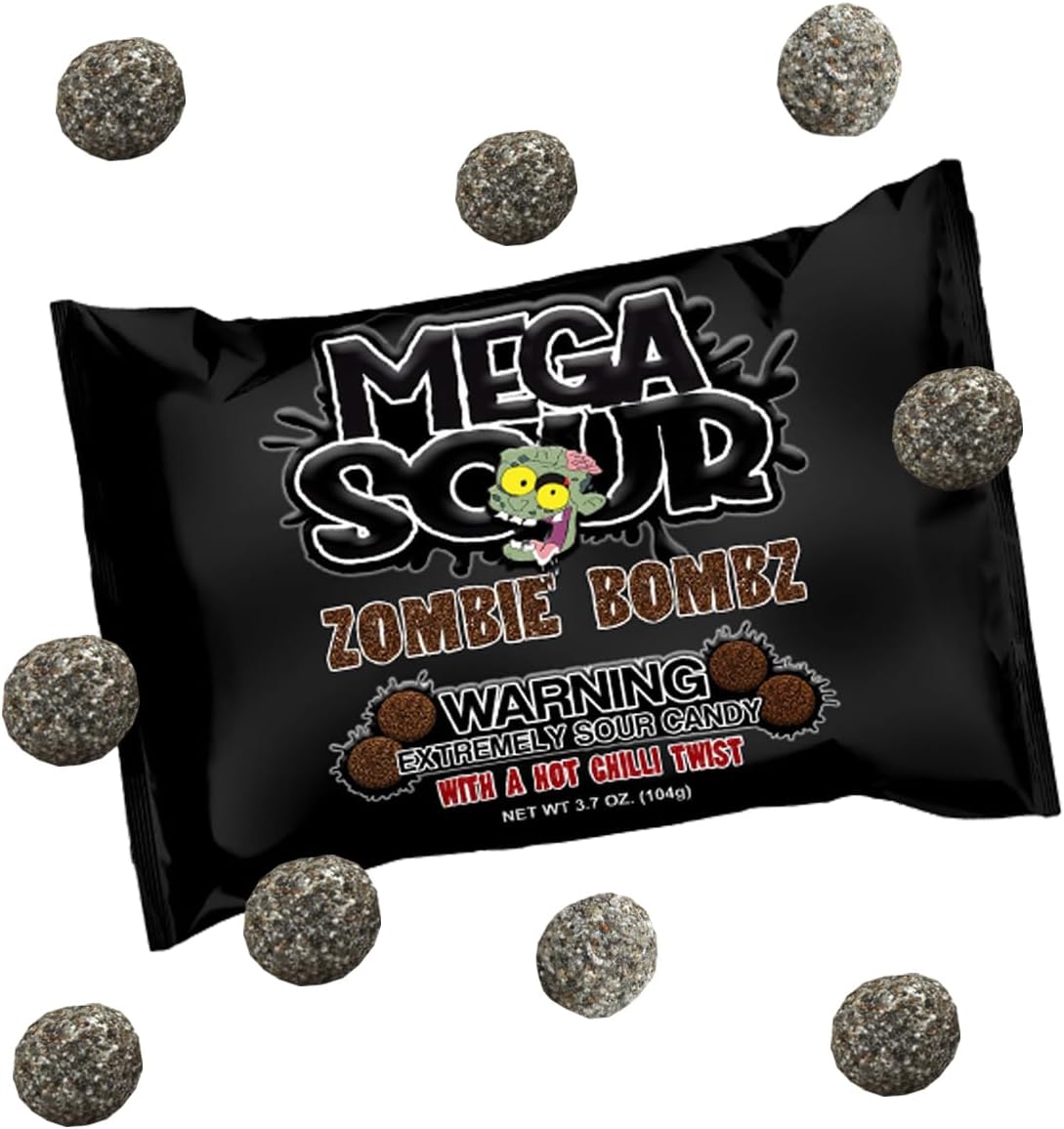 Barnetts Mega Sour Candy Zombie Bombz with a Hot Chilli Twist 104g / 3.7OZ – Handmade British Hard Sweets – Extreme Sour Candy Challenge – Retro Party Bag & Gift Hamper Treats