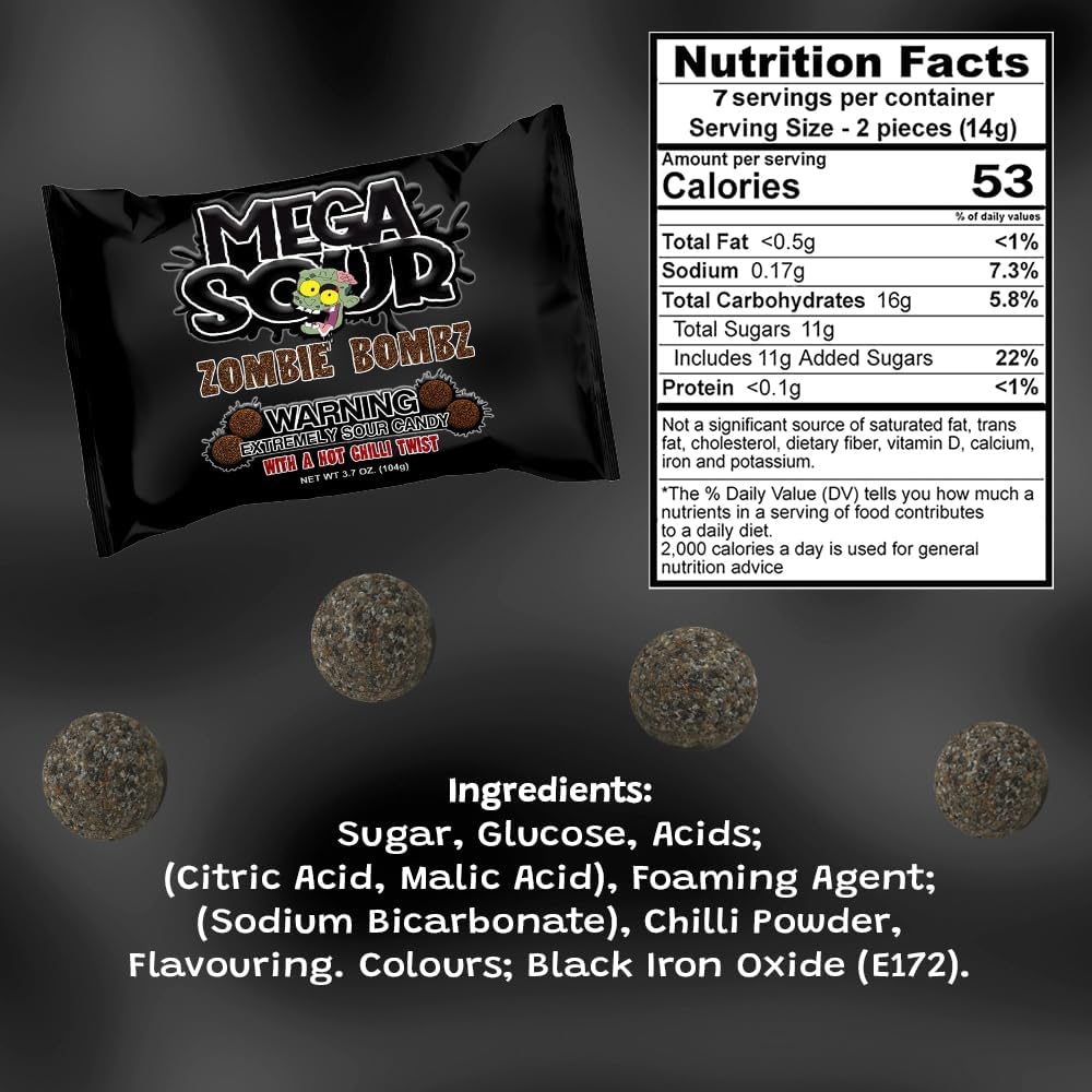 Barnetts Mega Sour Candy Zombie Bombz with a Hot Chilli Twist 104g / 3.7OZ – Handmade British Hard Sweets – Extreme Sour Candy Challenge – Retro Party Bag & Gift Hamper Treats