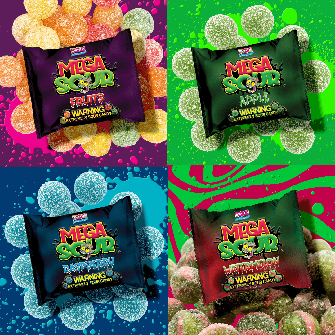 Barnetts Mega Sour extremely sour sweets in four flavours