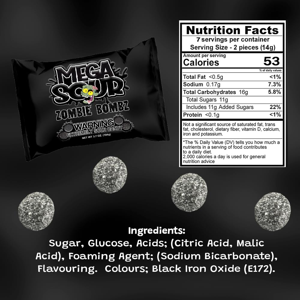 Barnetts Mega Sour Candy Zombie Bombz 104g / 3.7OZ – Handmade British Hard Sweets – Extreme Sour Candy Challenge – Retro Party Bag & Gift Hamper Treats