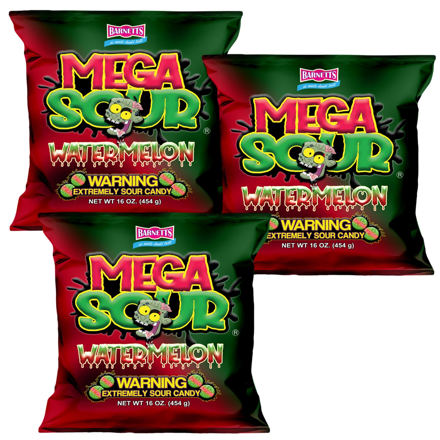 3 Pack Bundle Pack - Barnett Sweets Mega Sour Candy Watermelon