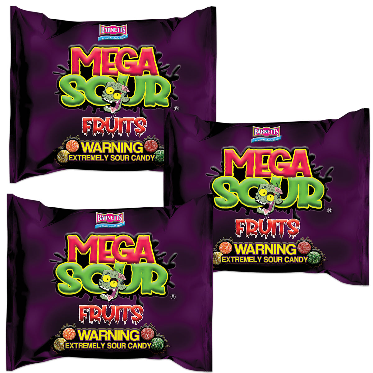 3 Pack Bundle Pack - Barnett Sweets Mega Sour Candy Fruits
