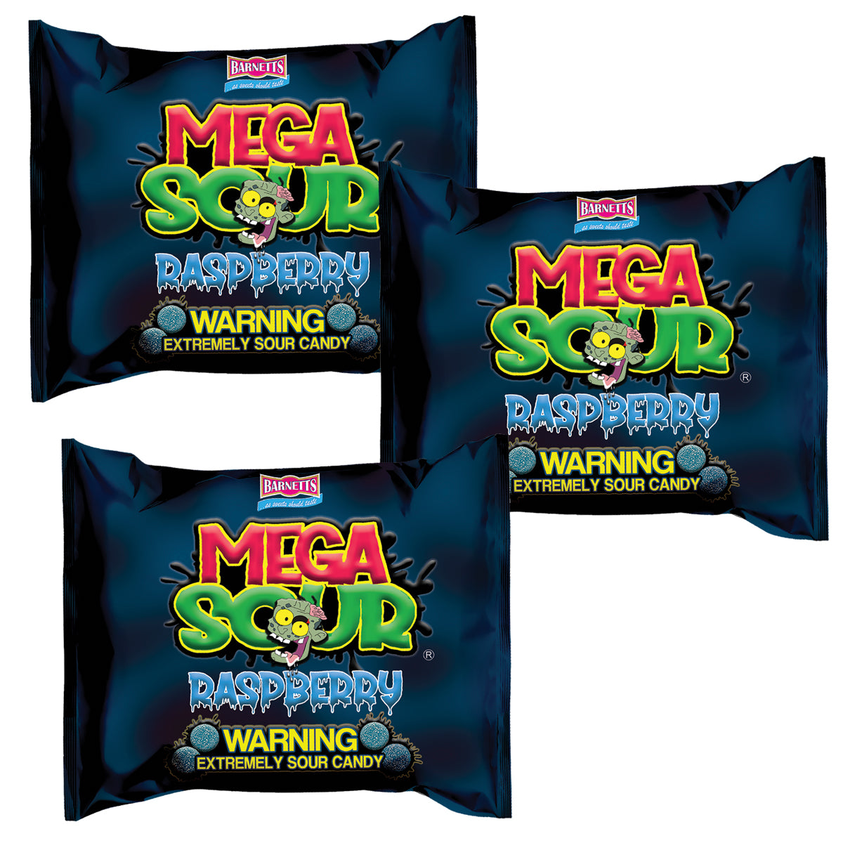 3 Pack Bundle Pack - Barnett Sweets Mega Sour Candy Raspberry