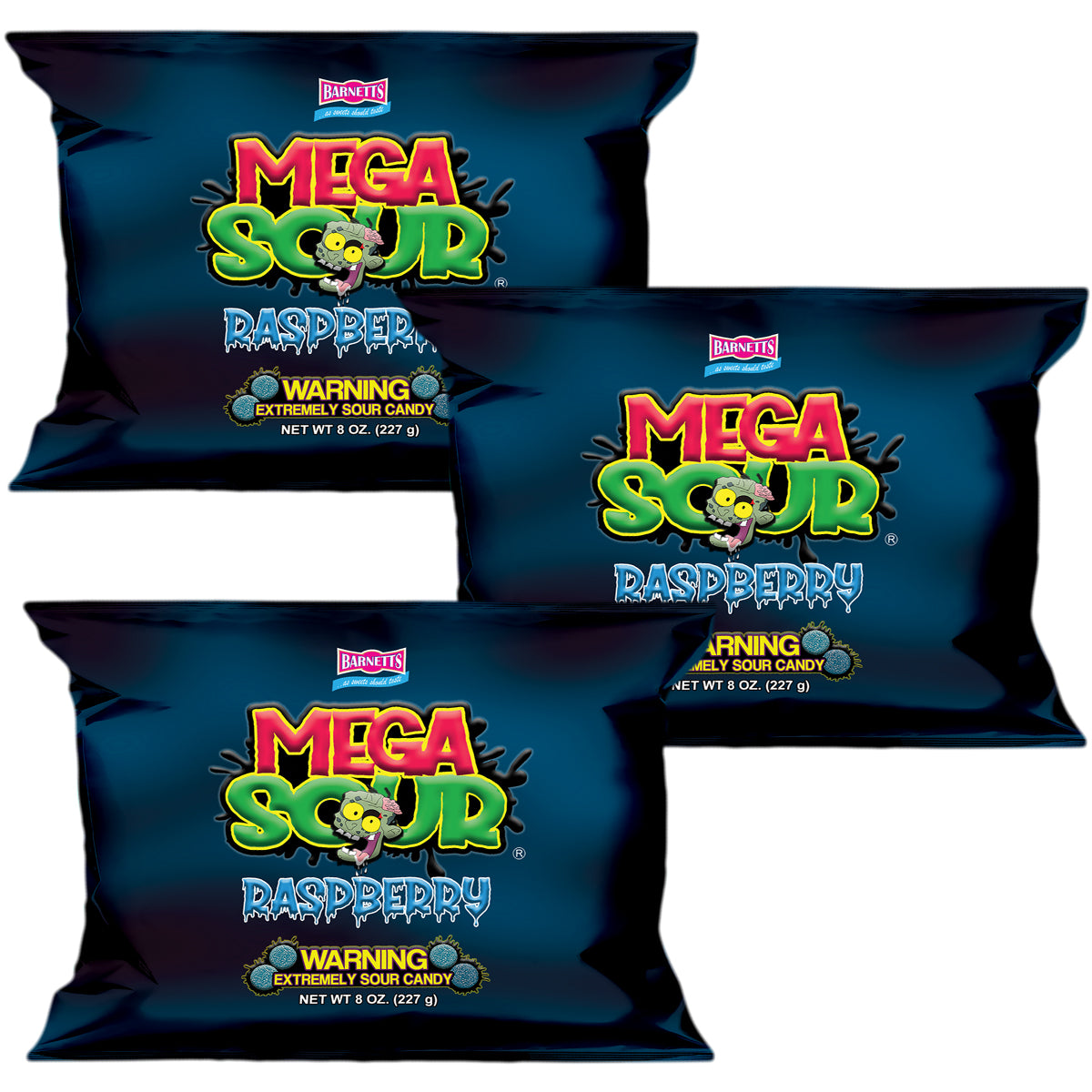 3 Pack Bundle Pack - Barnett Sweets Mega Sour Candy Raspberry