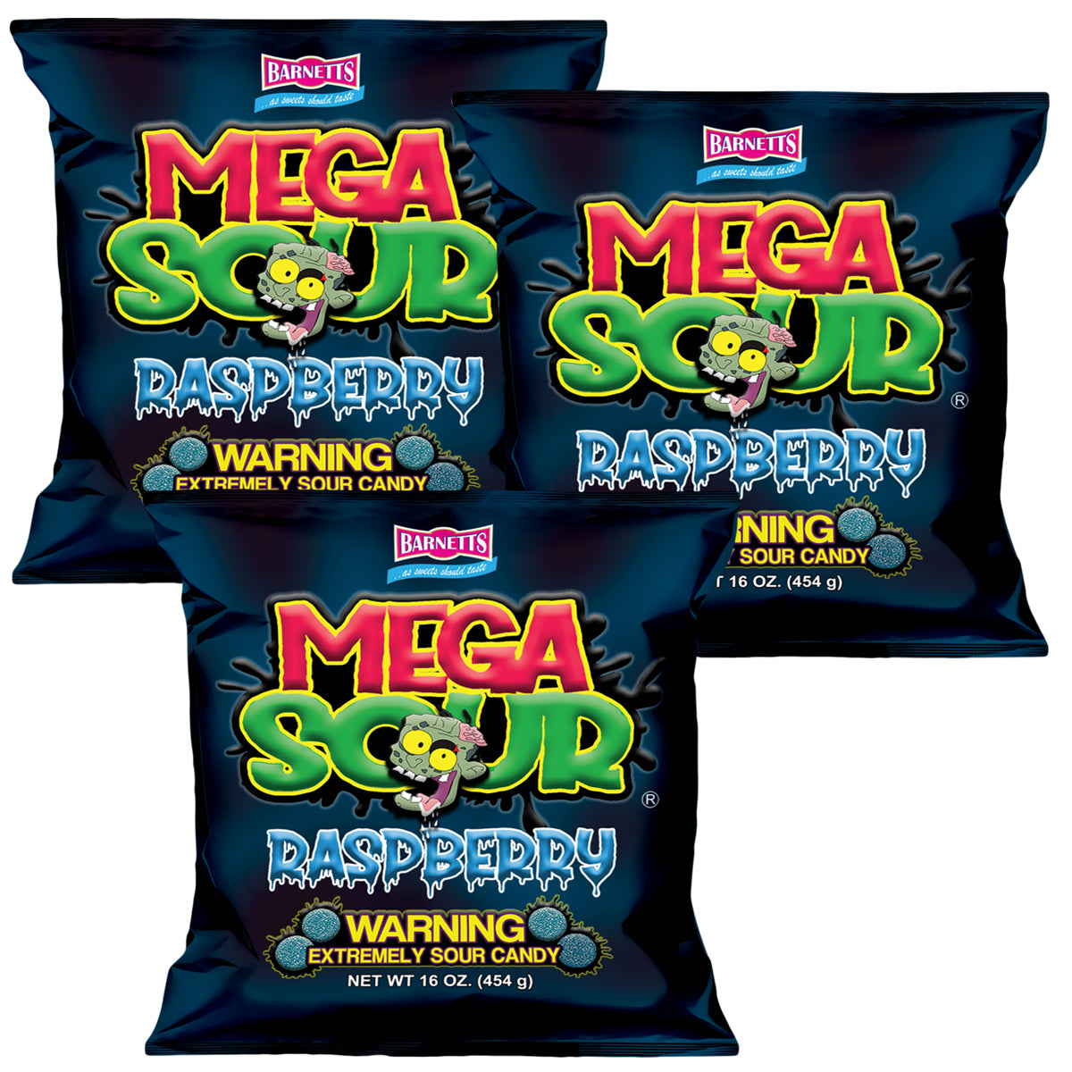 3 Pack Bundle Pack - Barnett Sweets Mega Sour Candy Raspberry