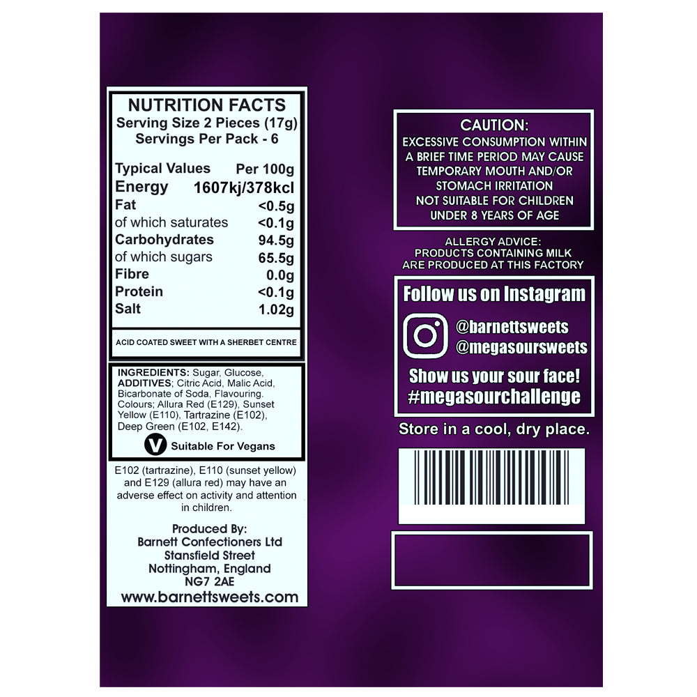 4 Pack Bundle Pack - Barnett Sweets Mega Sour Candy