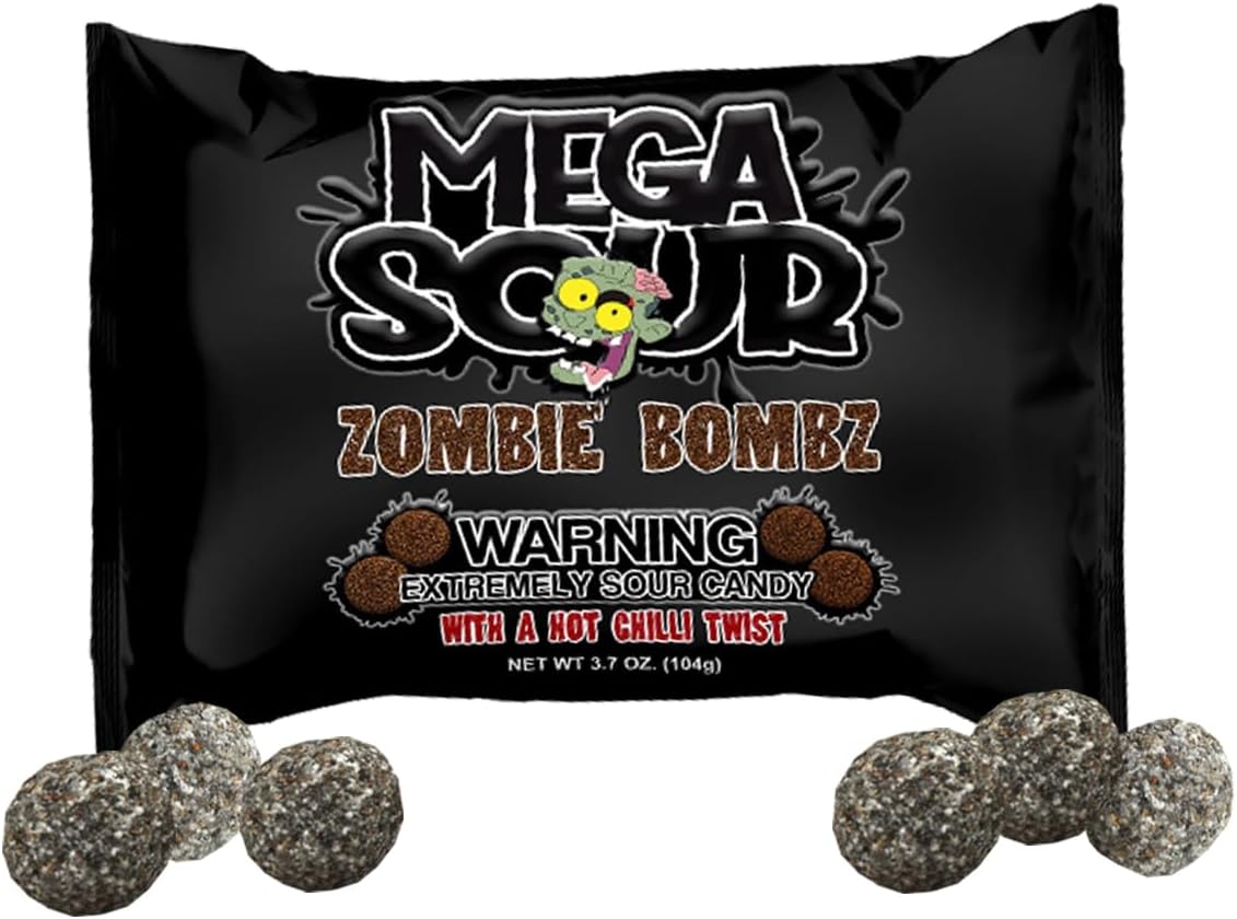 Barnetts Mega Sour Candy Zombie Bombz with a Hot Chilli Twist 104g / 3.7OZ – Handmade British Hard Sweets – Extreme Sour Candy Challenge – Retro Party Bag & Gift Hamper Treats